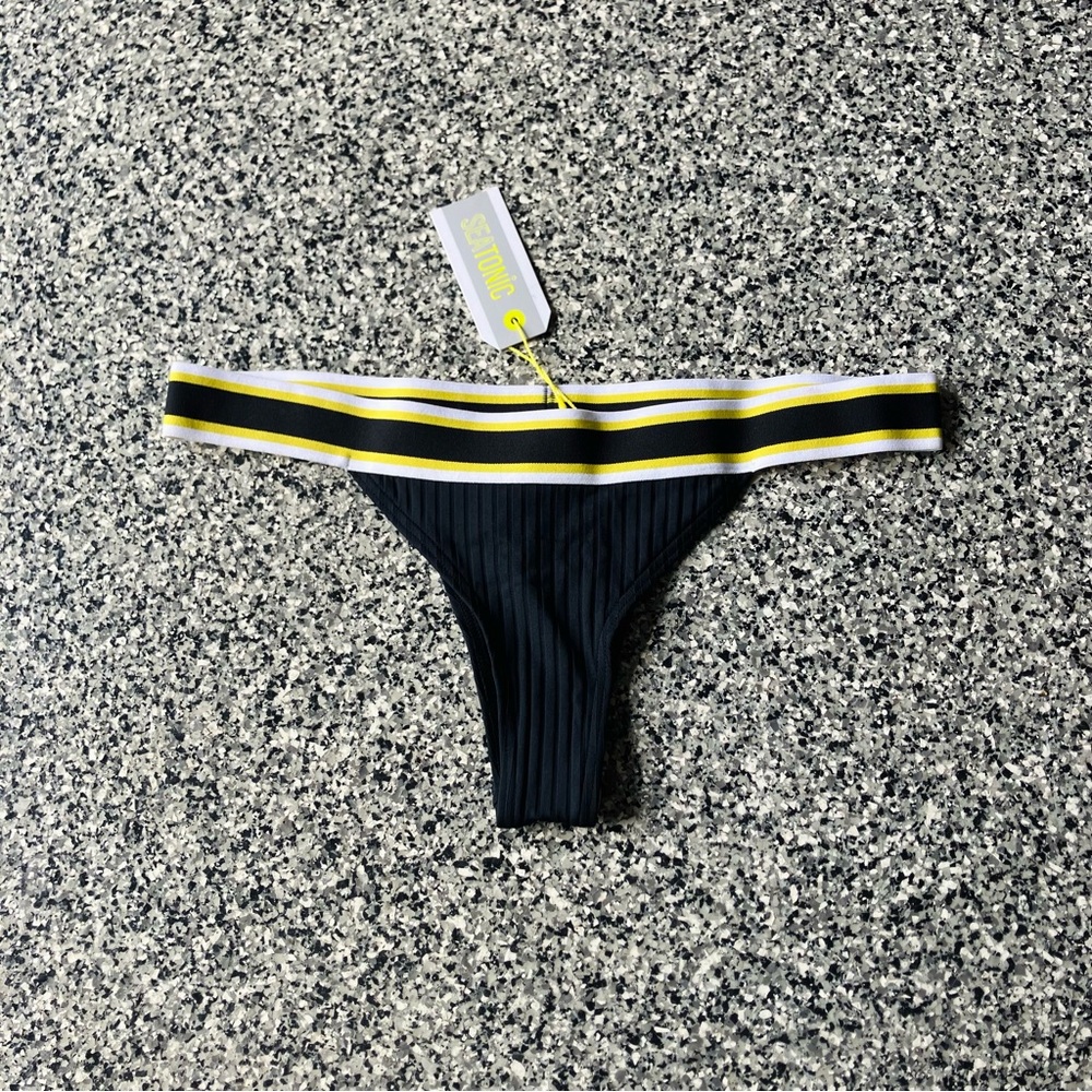 Seatonic ✦ Waistband Ribbed Tanga Bikini Bottom (S)